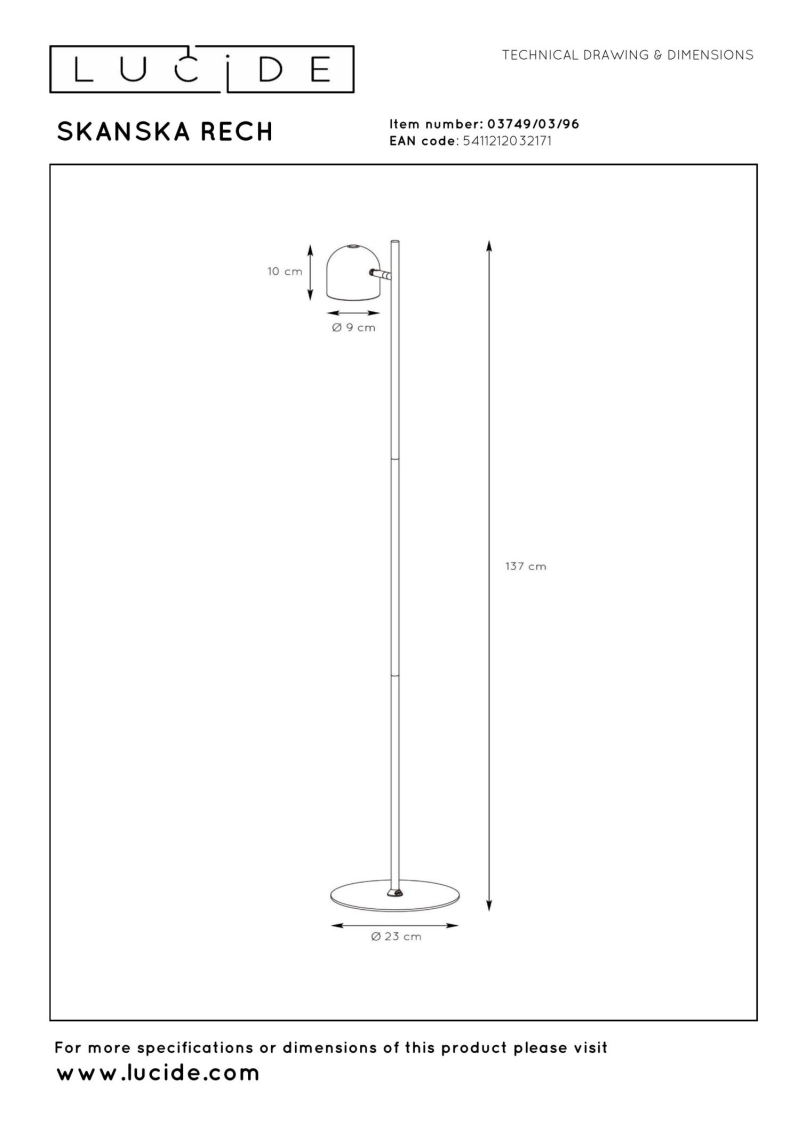 Lucide SKANSKA RECH - Rechargeable Floor lamp Indoor/Outdoor - Battery pack - Ø 23 cm - LED Dim. - CCT - 1x3W 3000K/6000K - IP44 - Coffee